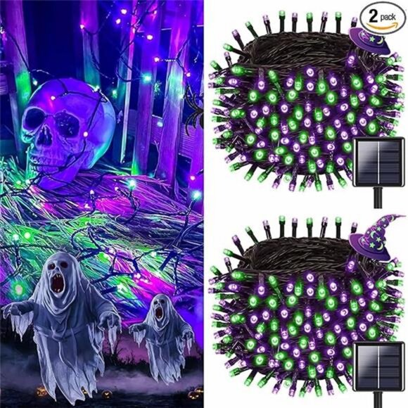 Purple and Green Solar Halloween Lights Outdoor, 2 Pack 240LED 95FT Solar - Picture 7 of 7